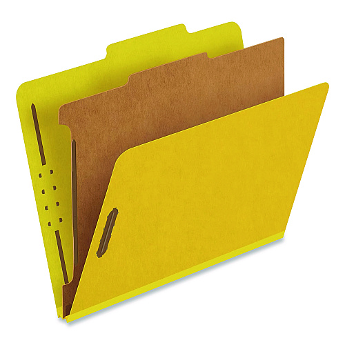 Pendaflex Reinforced Pressboard Classification Folders, 1.75" Expansion, 1 Divider, 4 Fasteners, Letter Size, Yellow Exterior, 10/Box (23734)