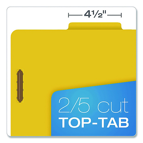 Pendaflex Reinforced Pressboard Classification Folders, 1.75" Expansion, 1 Divider, 4 Fasteners, Letter Size, Yellow Exterior, 10/Box (23734)