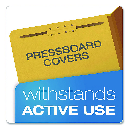 Pendaflex Reinforced Pressboard Classification Folders, 1.75" Expansion, 1 Divider, 4 Fasteners, Letter Size, Yellow Exterior, 10/Box (23734)