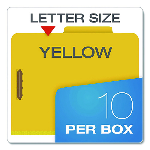 Pendaflex Reinforced Pressboard Classification Folders, 1.75" Expansion, 1 Divider, 4 Fasteners, Letter Size, Yellow Exterior, 10/Box (23734)