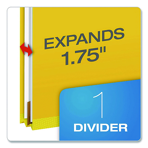 Pendaflex Reinforced Pressboard Classification Folders, 1.75" Expansion, 1 Divider, 4 Fasteners, Letter Size, Yellow Exterior, 10/Box (23734)