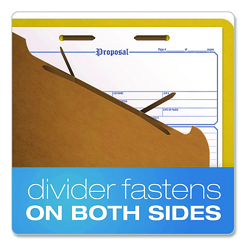 Pendaflex Reinforced Pressboard Classification Folders, 1.75" Expansion, 1 Divider, 4 Fasteners, Letter Size, Yellow Exterior, 10/Box (23734)