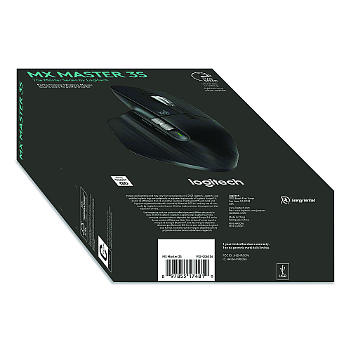 Logitech MX Master 3S for Business Wireless Mouse, 33 ft Wireless Range, Right, Black (910006581)