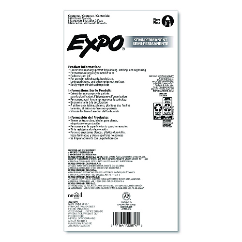 EXPO Wet Erase Markers, Fine Needle Tip, Assorted, 8/Pack (2211317)