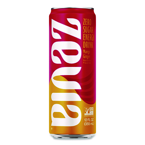 Zevia Zero Sugar Naturally Sweetened Energy Drink, Mango Ginger, 12 oz Can, 12/Carton (0195112)