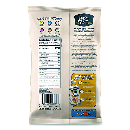 LesserEvil Snack Organic Himalayan Gold Popcorn, 0.88 oz Bag, 18/Carton (LSN00691)