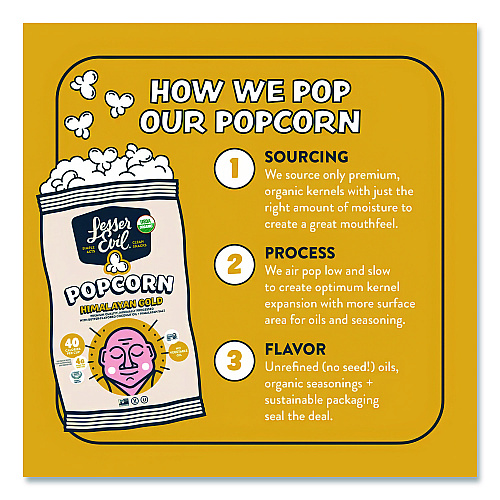 LesserEvil Snack Organic Himalayan Gold Popcorn, 0.88 oz Bag, 18/Carton (LSN00691)