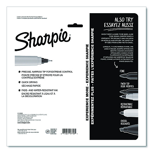 Sharpie Ultra Fine Tip Permanent Marker, Ultra Fine Needle Tip, Assorted Colors, 24/Pack (2105407)