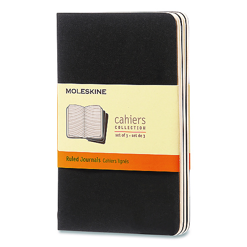 Moleskine Cahier Journal, 1-Subject, Narrow Rule, Black Cover, (64) 5.5 x 3.5 Sheets, 3/Pack (QP311)