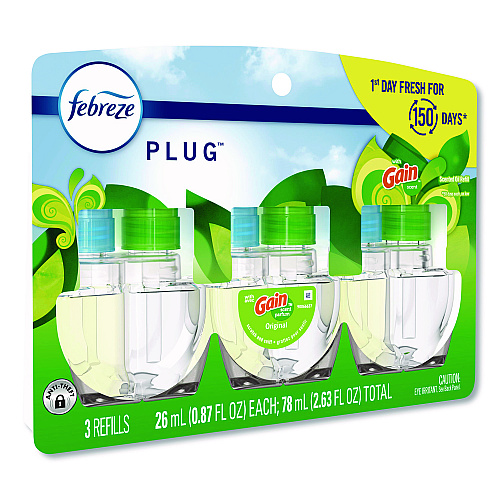 Febreze PLUG Air Freshener Refills, Gain Scent, 2.63 oz, 3/Pack, 6 Packs/Carton (13842)