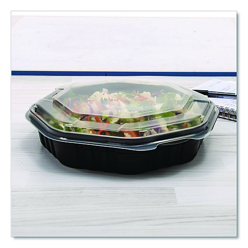 SOLO Creative Carryouts OctaView Hinged Lid Containers, 9.13 x 9.55 x 2.38, Black/Clear, Plastic, 100/Carton (809013PP94)