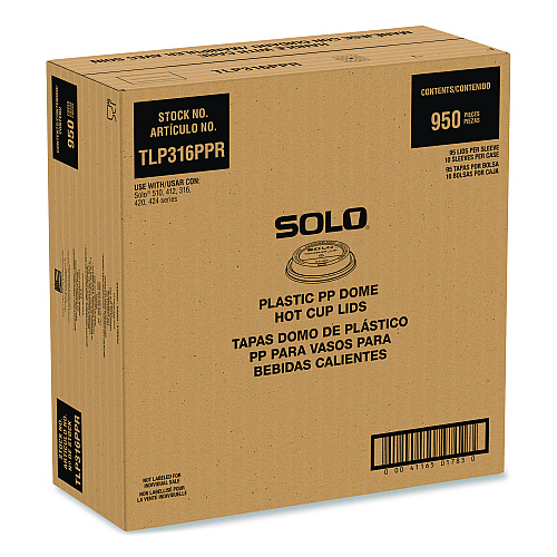 SOLO Traveler Cappuccino Style Dome Lid, Fits 10 oz to 24 oz Hot Cups, White, 95 Lids/Sleeve, 10 Sleeves/Carton (TLP316PPR)