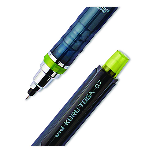 uni-ball KuruToga Mechanical Pencil with Tube of Diamond Lead, 0.7 mm, HB (#2), Black Lead, Black/Green Barrel (1858549)