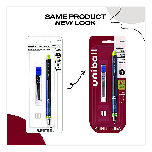 uni-ball KuruToga Mechanical Pencil with Tube of Diamond Lead, 0.7 mm, HB (#2), Black Lead, Black/Green Barrel (1858549)