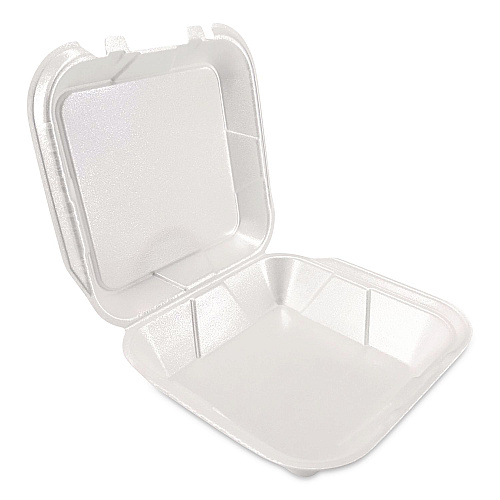 Plastifar Foam Hinged Lid Containers, 9 x 9 x 3, White, Foam, 200/Carton (12084)