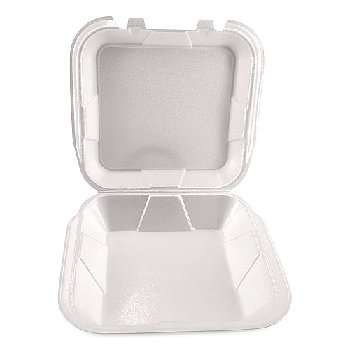 Plastifar Foam Hinged Lid Containers, 9 x 9 x 3, White, Foam, 200/Carton (12084)