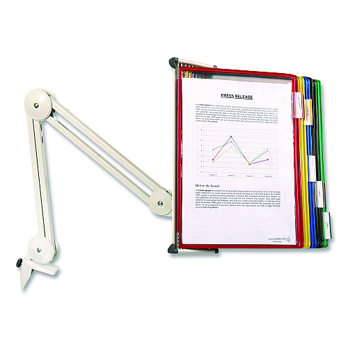 Tarifold Premium Desktop Reference System with Mounting Arm, 10 Panels with Assorted Borders, White Base (DA91)