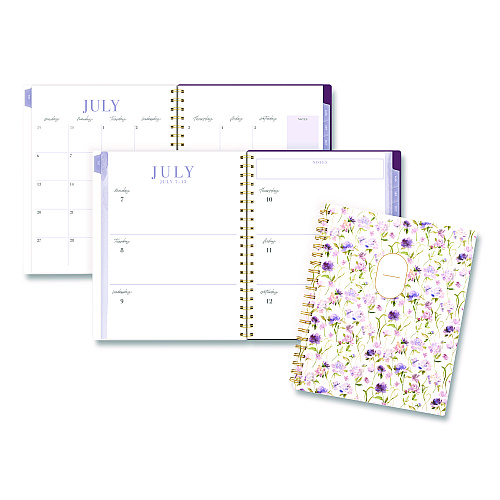 Cambridge Leah Bisch Petite Floral Academic Weekly Monthly Planner, 11 x 8.5, Purple/Green Cover, 12-Month (July to June): 2025 to 2026 (LB38905A)