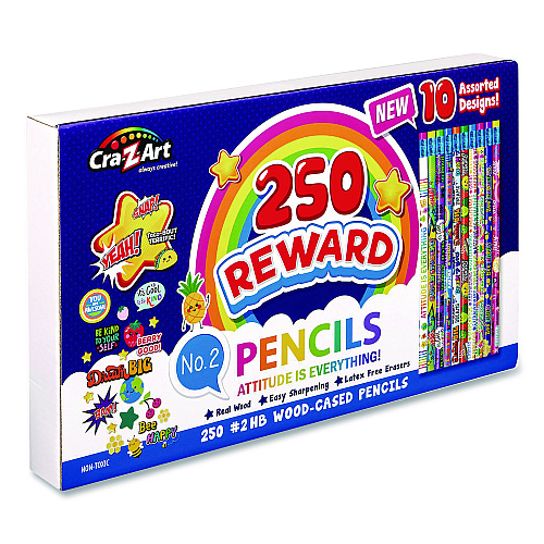 Cra-Z-Art Pencils Motivational Classpack, #2 Black Lead, Assorted Barrels, 10 Designs, 250 Pencils/Set (740171)