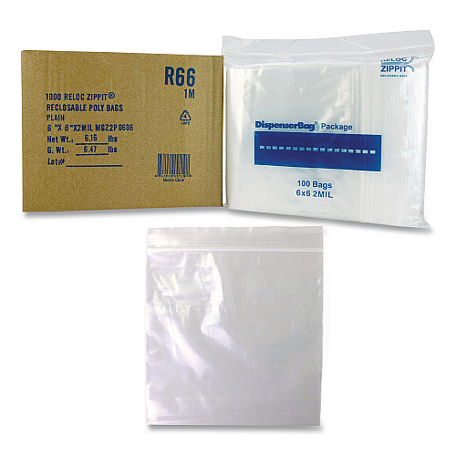 Fantapak Reloc Zippit Plastic Zipper Bags, 6" x 6", Clear, 1,000/Box (MGZ2P0606)