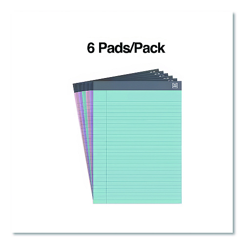 TRU RED Notepads, Wide/Legal Rule, 50 Assorted Pastel-Color 8.5 x 11.75 Sheets, 6/Pack (24419933)