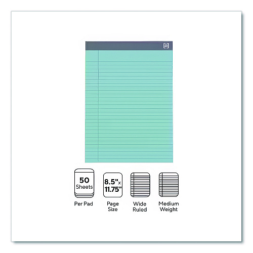 TRU RED Notepads, Wide/Legal Rule, 50 Assorted Pastel-Color 8.5 x 11.75 Sheets, 6/Pack (24419933)