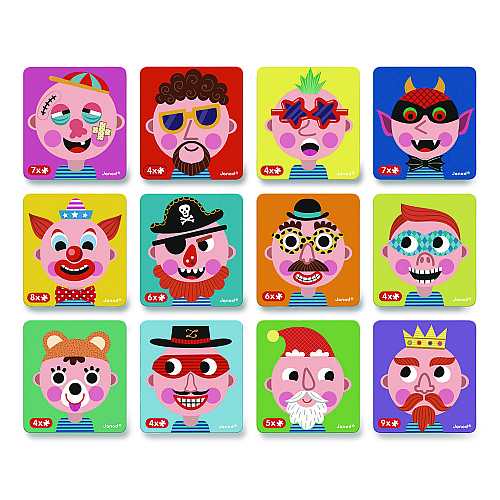 Janod Magneti'books, Boy's Crazy Faces, 40 Pieces (10 Cards, 30 Magnetic Shapes), Ages 3 to 8 (J02716)