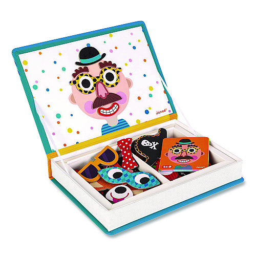 Janod Magneti'books, Boy's Crazy Faces, 40 Pieces (10 Cards, 30 Magnetic Shapes), Ages 3 to 8 (J02716)