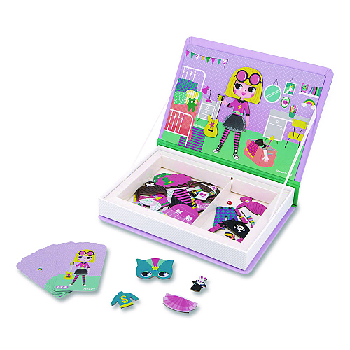 Janod Magneti'books, Girl's Costumes, 54 Pieces (8 Cards, 46 Magnetic Shapes), Ages 3 to 8 (J02718)