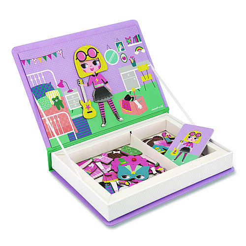 Janod Magneti'books, Girl's Costumes, 54 Pieces (8 Cards, 46 Magnetic Shapes), Ages 3 to 8 (J02718)