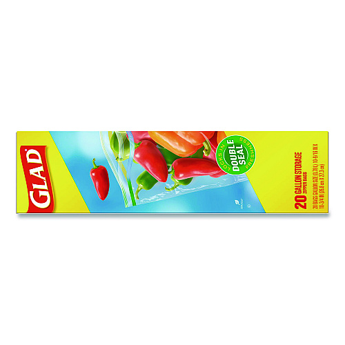 Glad Zipper Food Storage Plastic Bags, Gallon Size, 10.75 x 10.19, Clear, 20 Bags/Box, 12 Boxes/Carton (55050)