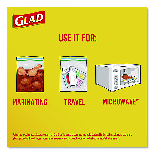 Glad Zipper Food Storage Plastic Bags, Gallon Size, 10.75 x 10.19, Clear, 20 Bags/Box, 12 Boxes/Carton (55050)