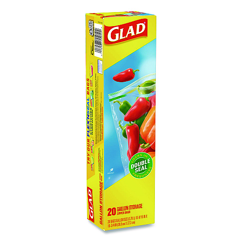 Glad Zipper Food Storage Plastic Bags, Gallon Size, 10.75 x 10.19, Clear, 20 Bags/Box, 12 Boxes/Carton (55050)