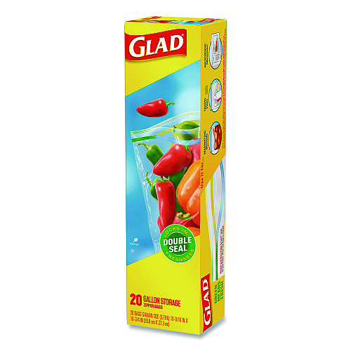 Glad Zipper Food Storage Plastic Bags, Gallon Size, 10.75 x 10.19, Clear, 20 Bags/Box, 12 Boxes/Carton (55050)