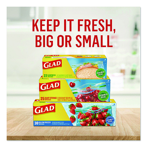 Glad Zipper Food Storage Plastic Sandwich Bags, 6.63 x 5.88, Clear, 50 Bags/Box (57263BX)