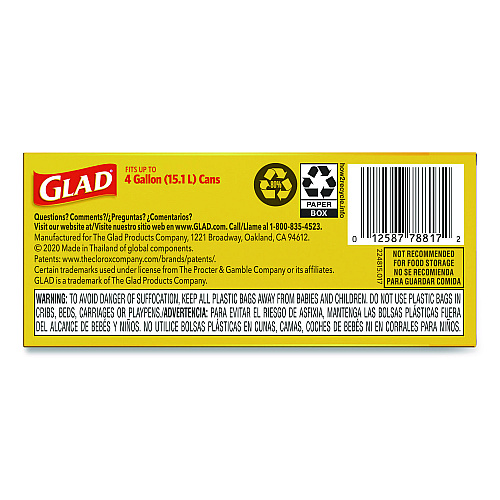 Glad Small Twist-Tie Trash Bags, 4 gal, 0.74 mil, 23 x 21.63, White, 30/Box (78817EA)