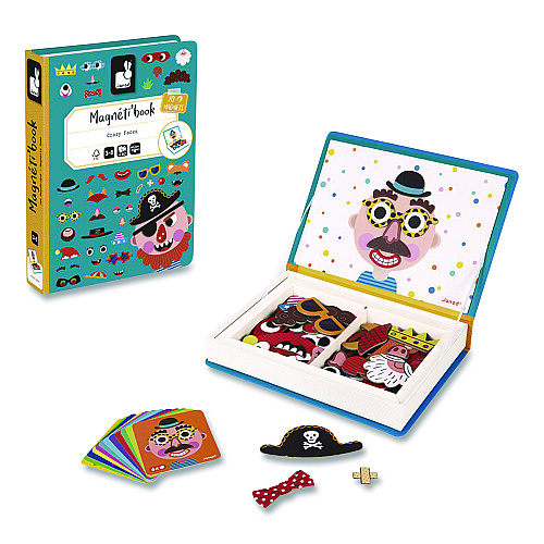 Janod Magneti'books, Boy's Crazy Faces, 40 Pieces (10 Cards, 30 Magnetic Shapes), Ages 3 to 8 (J02716)
