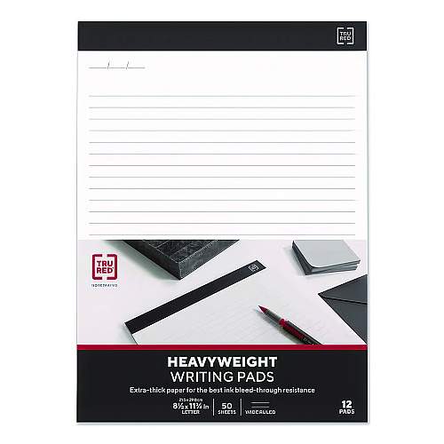 TRU RED Notepads, Wide/Legal Rule, (50) White 8.5 x 11.75 Sheets, 12/Pack (24419921)