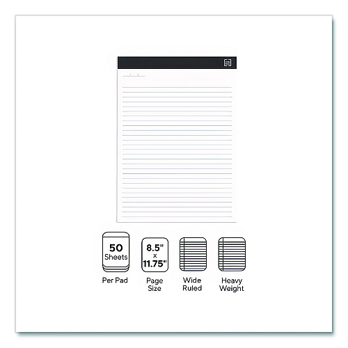 TRU RED Notepads, Wide/Legal Rule, (50) White 8.5 x 11.75 Sheets, 12/Pack (24419921)
