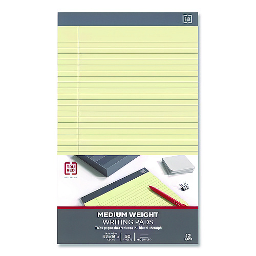TRU RED Notepads, Wide/Legal Rule, (50) Canary Yellow 8.5 x 14 Sheets, 12/Pack (24419918)