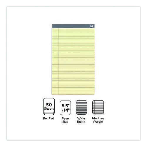 TRU RED Notepads, Wide/Legal Rule, (50) Canary Yellow 8.5 x 14 Sheets, 12/Pack (24419918)