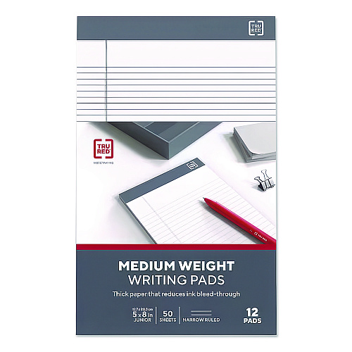 TRU RED Notepads, Narrow Rule, 50 White 5 x 8 Sheets, 12/Pack (24419917)