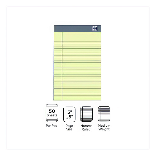 TRU RED Notepads, Narrow Rule, 50 Canary-Yellow 5 x 8 Sheets, 12/Pack (24419916)