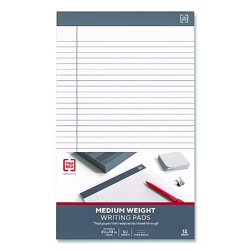 TRU RED Notepads, Wide/Legal Rule, 50 White 8.5 x 14 Sheets, 12/Pack (24419931)
