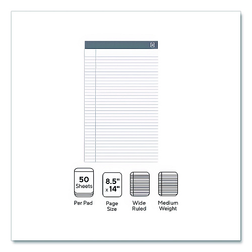 TRU RED Notepads, Wide/Legal Rule, 50 White 8.5 x 14 Sheets, 12/Pack (24419931)
