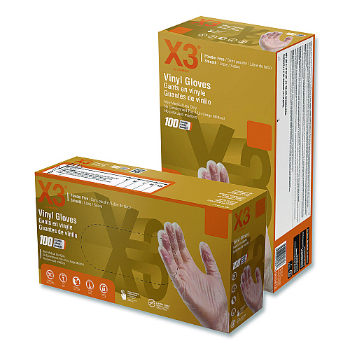 X3 by AMMEX Industrial Vinyl Gloves, Small, Clear, 100/Box (GPX342100BX)