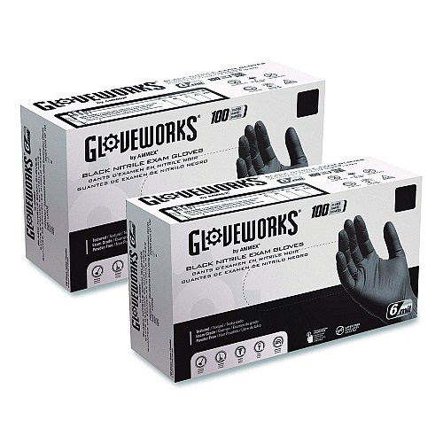 GloveWorks by AMMEX Nitrile Exam Gloves, Small, Black, 100/Box (GWBEN42100BX)