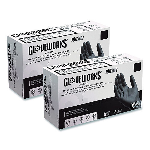 GloveWorks by AMMEX Nitrile Exam Gloves, 2X-Large, Black, 100/Box (GWBEN49100BX)