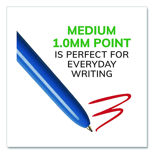 BIC 4-Color Multi-Color Ballpoint Pen, Retractable, Medium 1 mm, Black/Blue/Green/Red Ink, Blue/White Barrel, 12/Box (MM11AST)