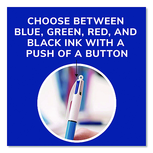 BIC 4-Color Multi-Color Ballpoint Pen, Retractable, Medium 1 mm, Black/Blue/Green/Red Ink, Blue/White Barrel, 12/Box (MM11AST)